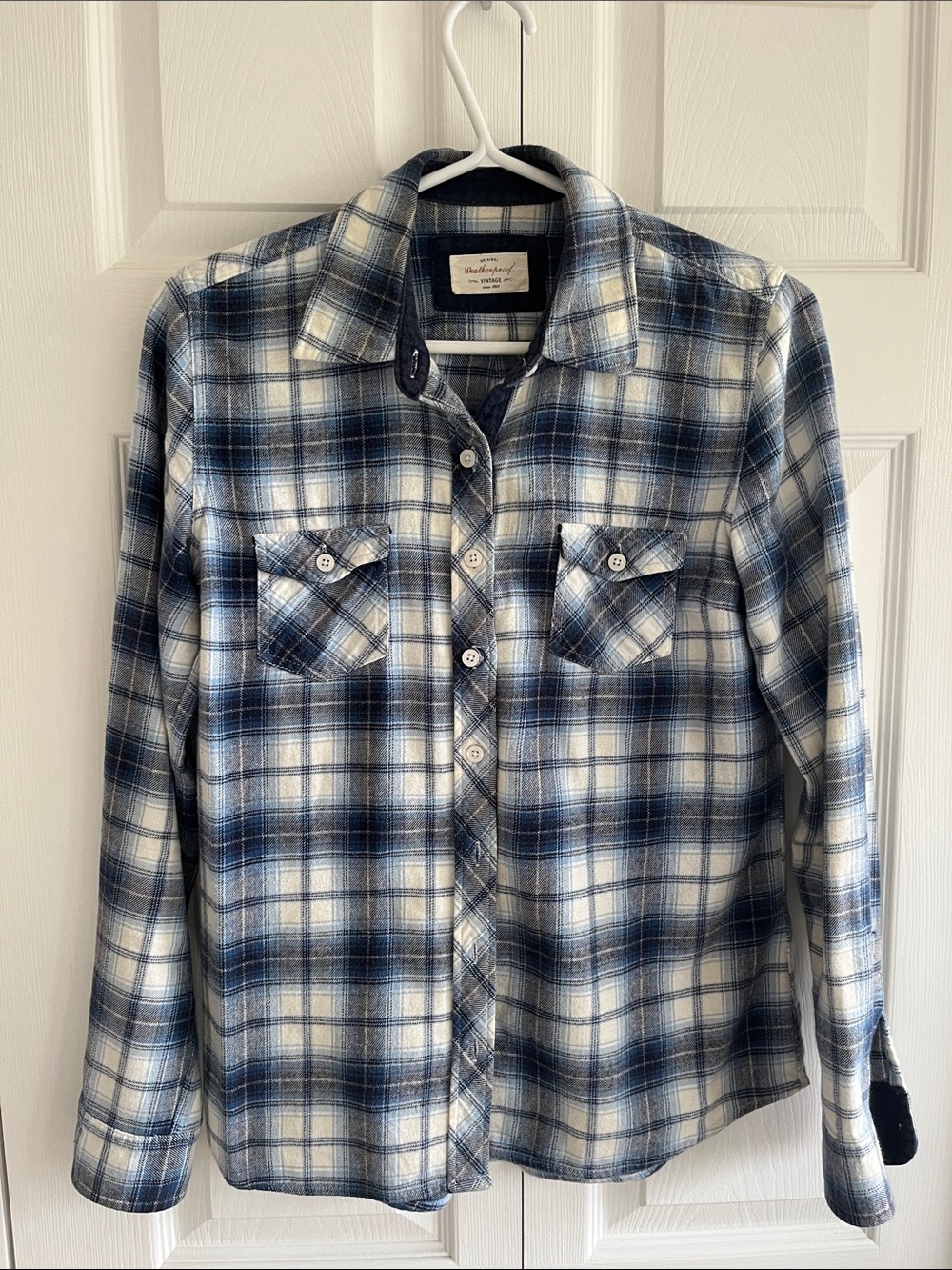 Weatherproof Boys Blue and White Plaid Button-Down Shirt